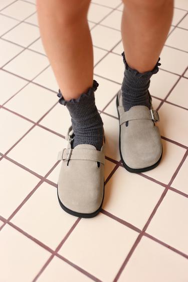 SPLIT SUEDE LEATHER CLOGS - Ecru White by Zara