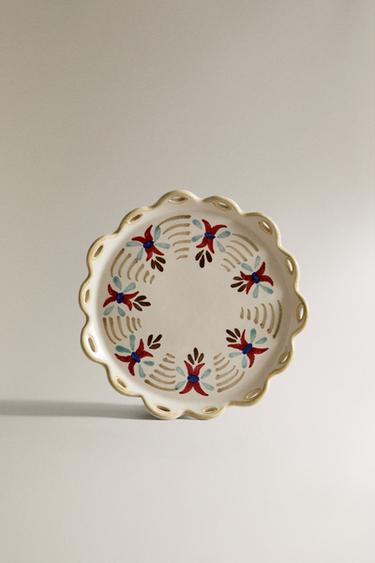 FLORAL CERAMIC DESSERT PLATE - Ecru by Zara