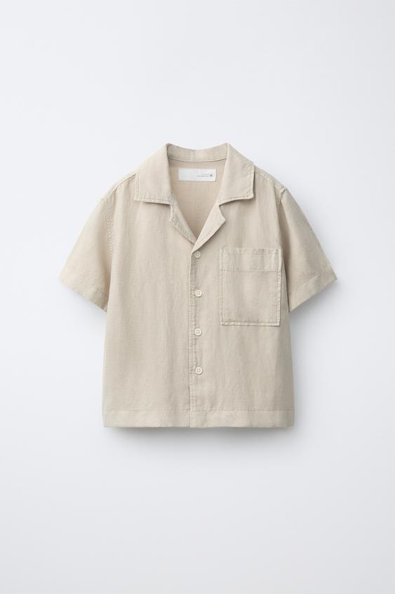 LINEN BLEND POCKET SHIRT - Sand by Zara - Image 0