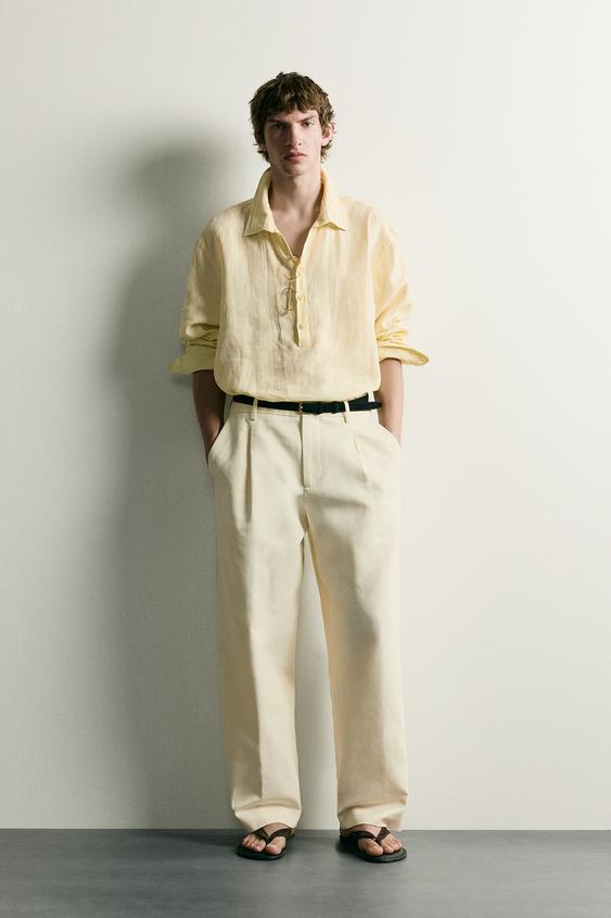 100% LINEN POLO SHIRT - Pastel yellow by Zara - Image 0