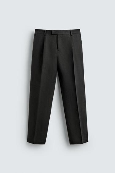 100% LINEN TWILL SUIT TROUSERS AARON LEVINE X ZARA - Black by Zara