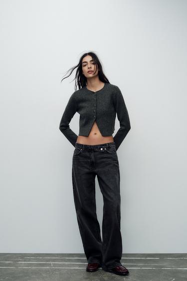 PLAIN CROPPED CARDIGAN - Grey marl by Zara - Image 0