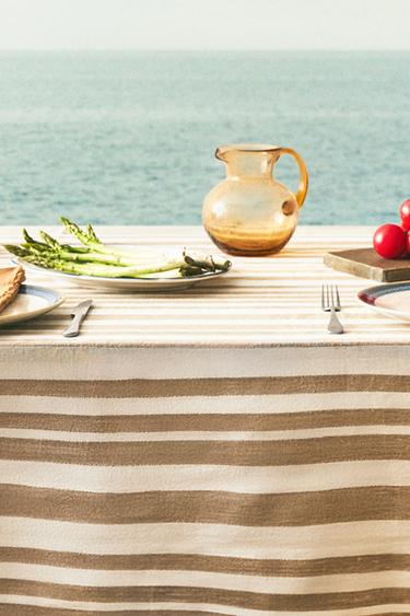 LINEN TABLECLOTH WITH STRIPES - Light beige by Zara