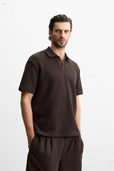 GRID TEXTURED POLO SHIRT - Burgundy by Zara - Image 0