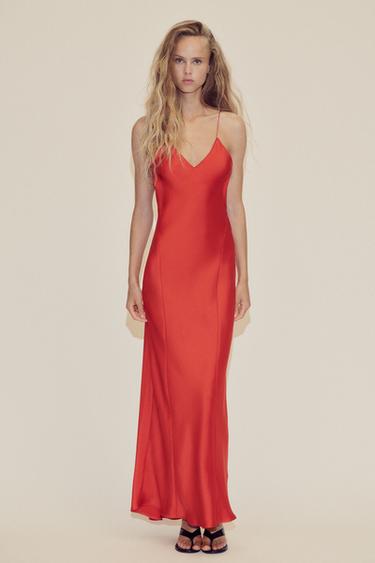 OPEN BACK LONG SATIN DRESS - Bright red by Zara