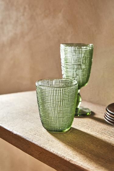RAISED DESIGN GLASS TUMBLER - Green by Zara