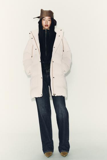 WINDPROOF RUBBERISED FABRIC MID-LENGTH ANORAK - Ecru by Zara
