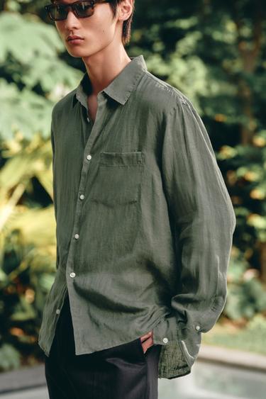 100% LINEN SHIRT - Mid-green by Zara