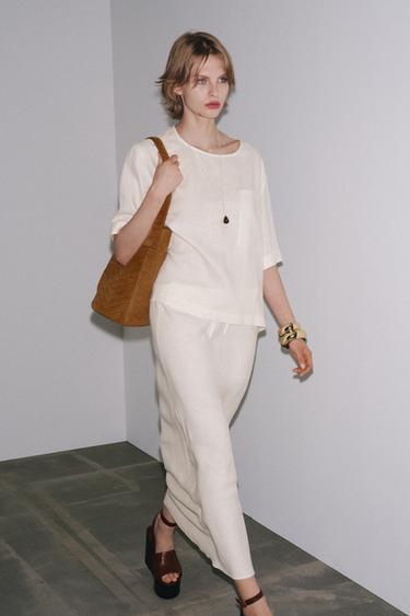 ZW COLLECTION LINEN SHORT SLEEVE TOP - Ecru by Zara - Image 0