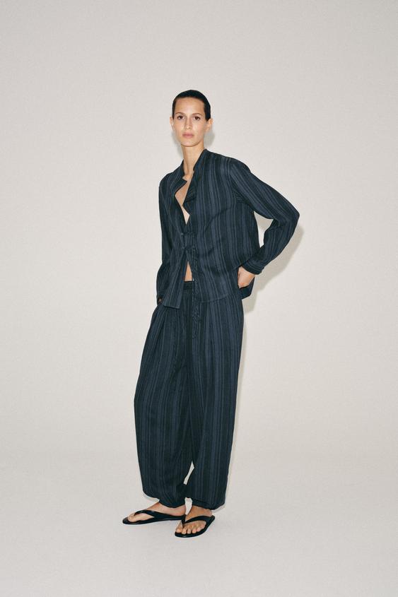 ZW COLLECTION STRIPED SAROUEL TROUSERS - Indigo by Zara - Image 0
