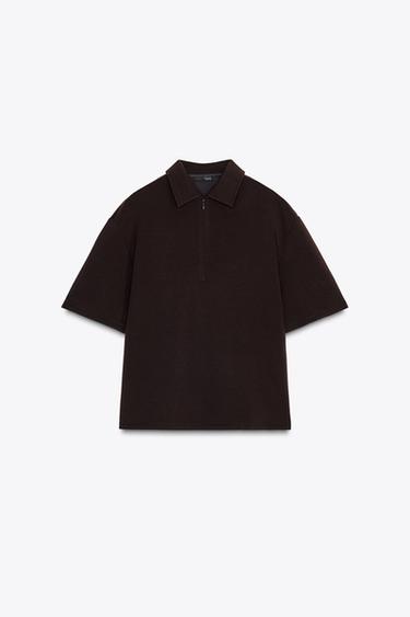 ZIP-UP POLO TOP - Dark brown by Zara