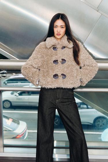 FAUX FUR JACKET WITH TOGGLES - camel by Zara