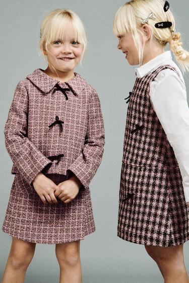 CHECK PINAFORE DRESS WITH VELVET BOWS - Pink by Zara