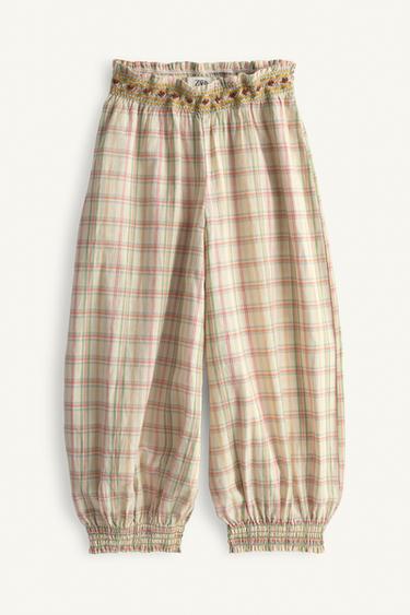 LIMITED EDITION EMBROIDERED FLORAL CHECK SAROUEL TROUSERS - Multicoloured by Zara