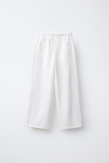 WIDE-LEG JEANS WITH DRAWSTRING - White by Zara