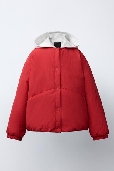 HOODED PUFFER JACKET - Red by Zara
