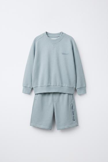 SWEATSHIRT AND BERMUDA SHORTS SET WITH SLOGAN - Light blue by Zara