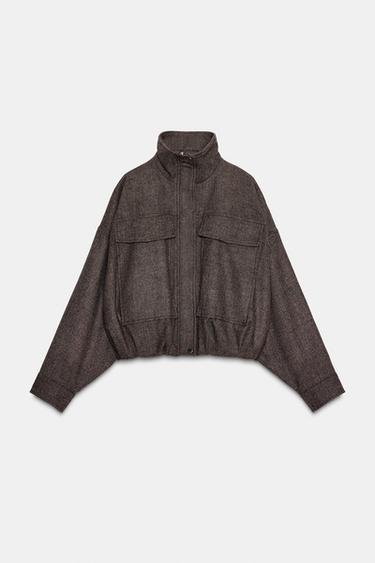 HERRINGBONE BALLOON BOMBER JACKET - Brown by Zara
