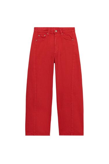 ZW COLLECTION MID-WAIST RELAXED JEANS - Red by Zara