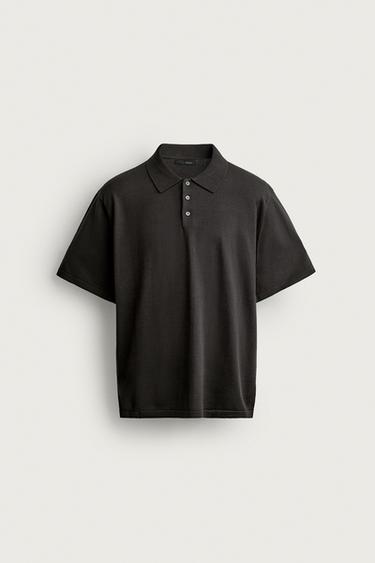 REGULAR FIT COTTON BLEND KNIT POLO SHIRT - Dark brown by Zara