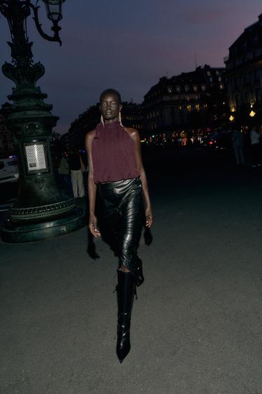 BALLOON HALTER NECK TOP - Burgundy by Zara