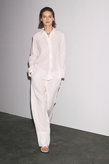 ZW COLLECTION 100% LINEN SHIRT - White by Zara