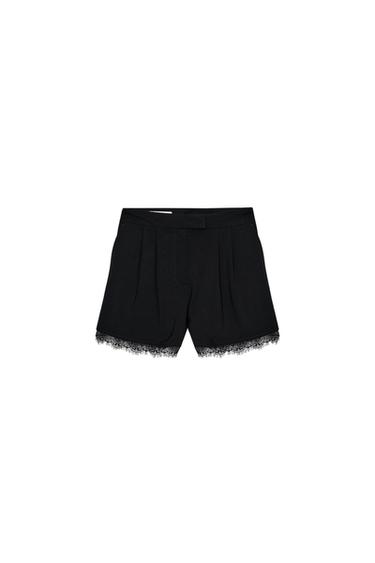 LACE TRIM SHORTS SET - Black by Zara