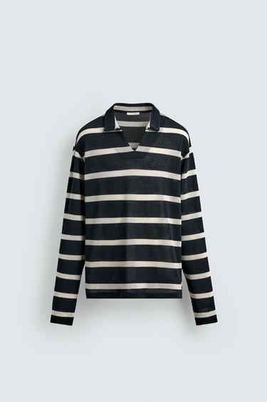 STRIPED JACQUARD POLO SHIRT - Navy blue by Zara