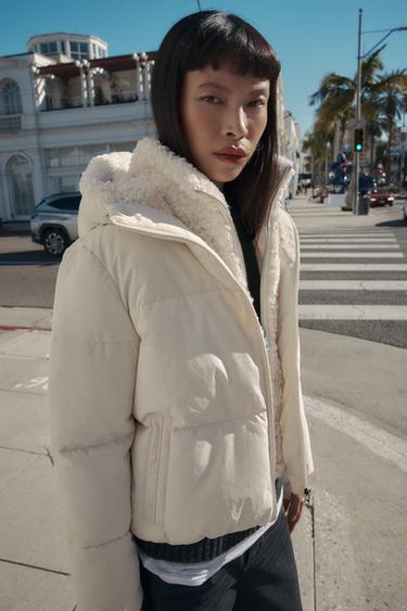 FAUX SHEARLING HOOD WATER-REPELLENT WINDPROOF ANORAK - Ecru by Zara