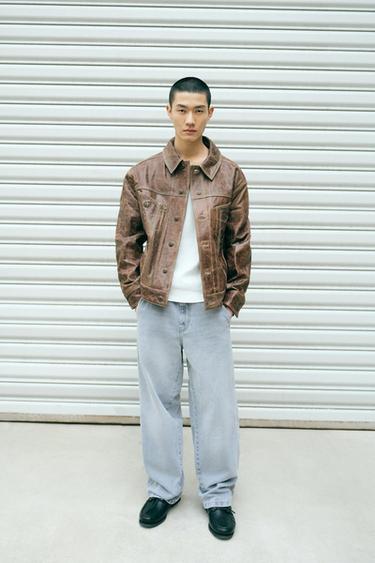 WASHED LEATHER JACKET - Brown by Zara