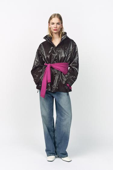 SHINY HOODED PARKA ZW COLLECTION - Brown by Zara - Image 0