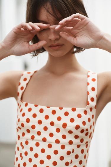 POLKA DOT CROP TOP - Ecru / Red by Zara