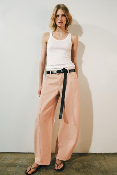 ZW COLLECTION BARREL PATCHWORK MID-WAIST JEANS - Pink by Zara