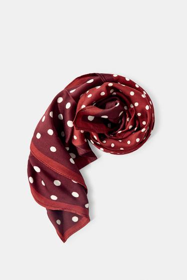 100% VISCOSE POLKA DOT PRINT SCARF - Burgundy by Zara