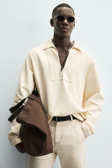 WASHED TEXTURED OVERSHIRT - Ecru by Zara