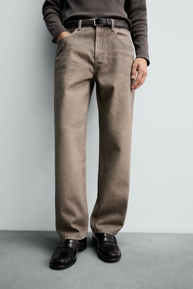 WASHED PRINTED STRAIGHT-LEG JEANS - Brown by Zara