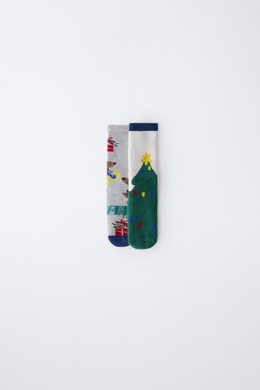 2-PACK OF NON-SLIP PUPPY AND TREE SOCKS - Green by Zara
