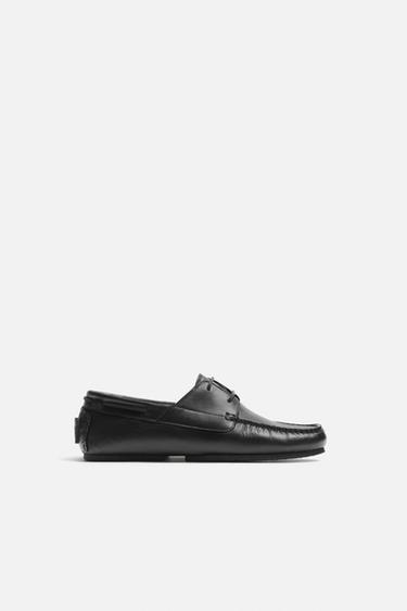 LEATHER DECK SHOES - Black by Zara