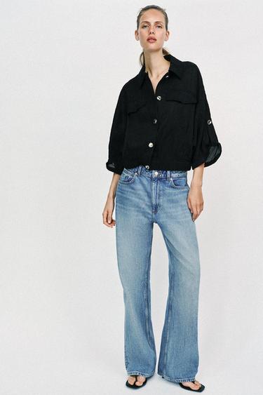 SAFARI BLOUSE WITH ROLLED-UP SLEEVES - Black by Zara