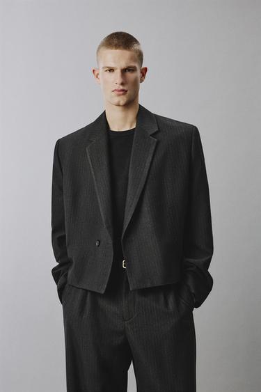 CROPPED FIT PINSTRIPE SUIT BLAZER - Dark grey by Zara