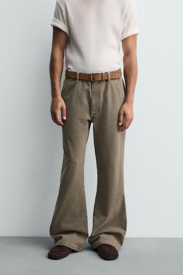 LIMITED EDITION CHINO WIDE FLARE FIT JEANS - Ochre by Zara