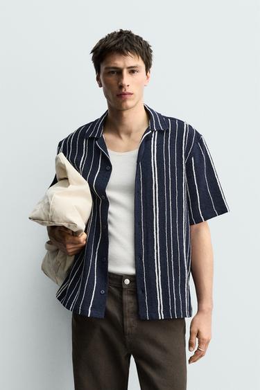 REGULAR FIT STRIPED JACQUARD SHIRT - Navy blue by Zara