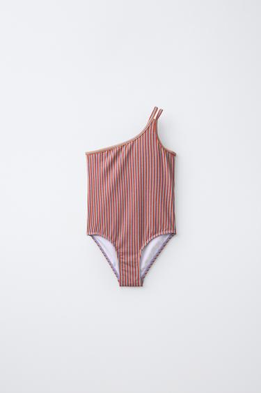 6-14 YEARS / SHINY STRIPED ASYMMETRIC SWIMSUIT - Blue by Zara