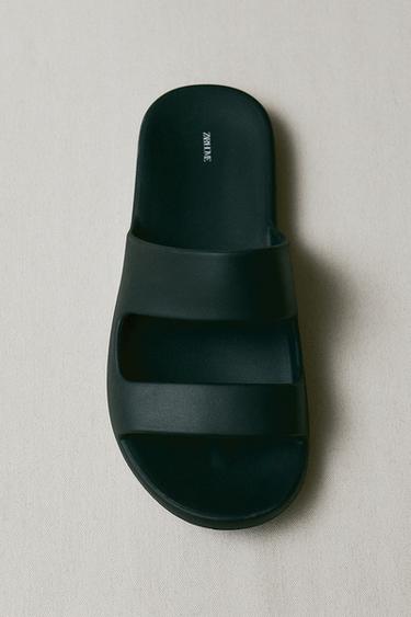 RUBBERISED FLAT SANDALS - Black by Zara