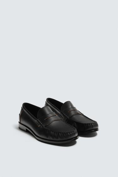 LEATHER PENNY LOAFERS - Black by Zara