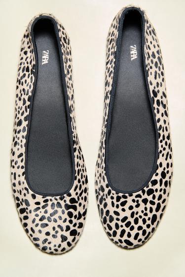 ANIMAL PRINT LEATHER AND SHEEPSKIN BALLET FLATS - Multicoloured by Zara - Image 0