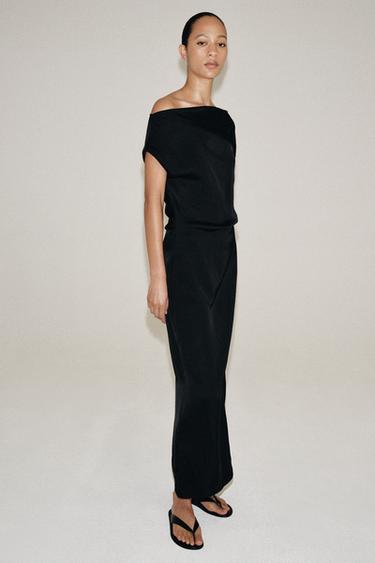 ZW COLLECTION ASYMMETRIC SATIN DRESS - Black by Zara