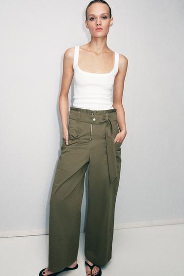 PAPERBAG CARGO TROUSERS WITH BELT - Khaki by Zara
