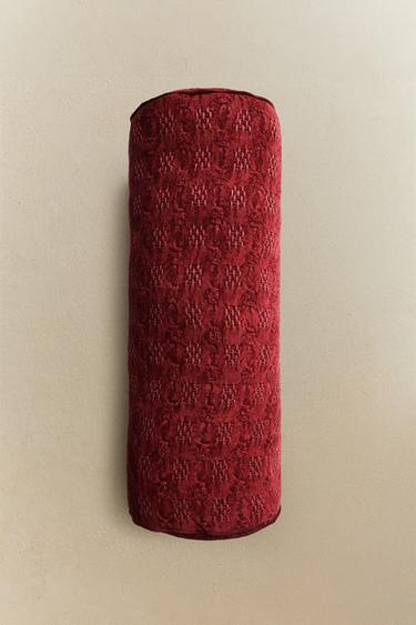 JACQUARD BOLSTER CUSHION - Red by Zara