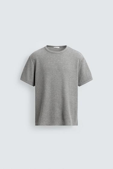WAFFLE-KNIT TEXTURED T-SHIRT - Grey marl by Zara